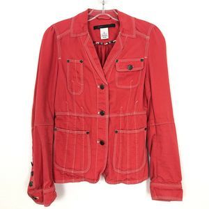 Marc Jacobs Red Denim Jacket Pockets Button Front